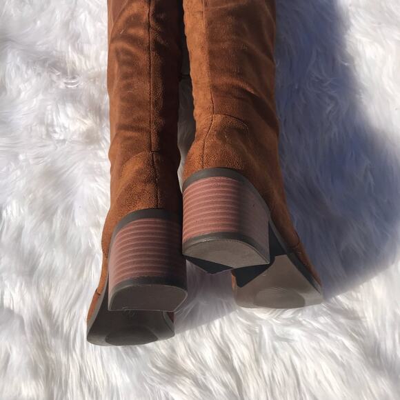 Trary brown suede over the knee high snake chunky heel boots NEW - Picture 6 of 10